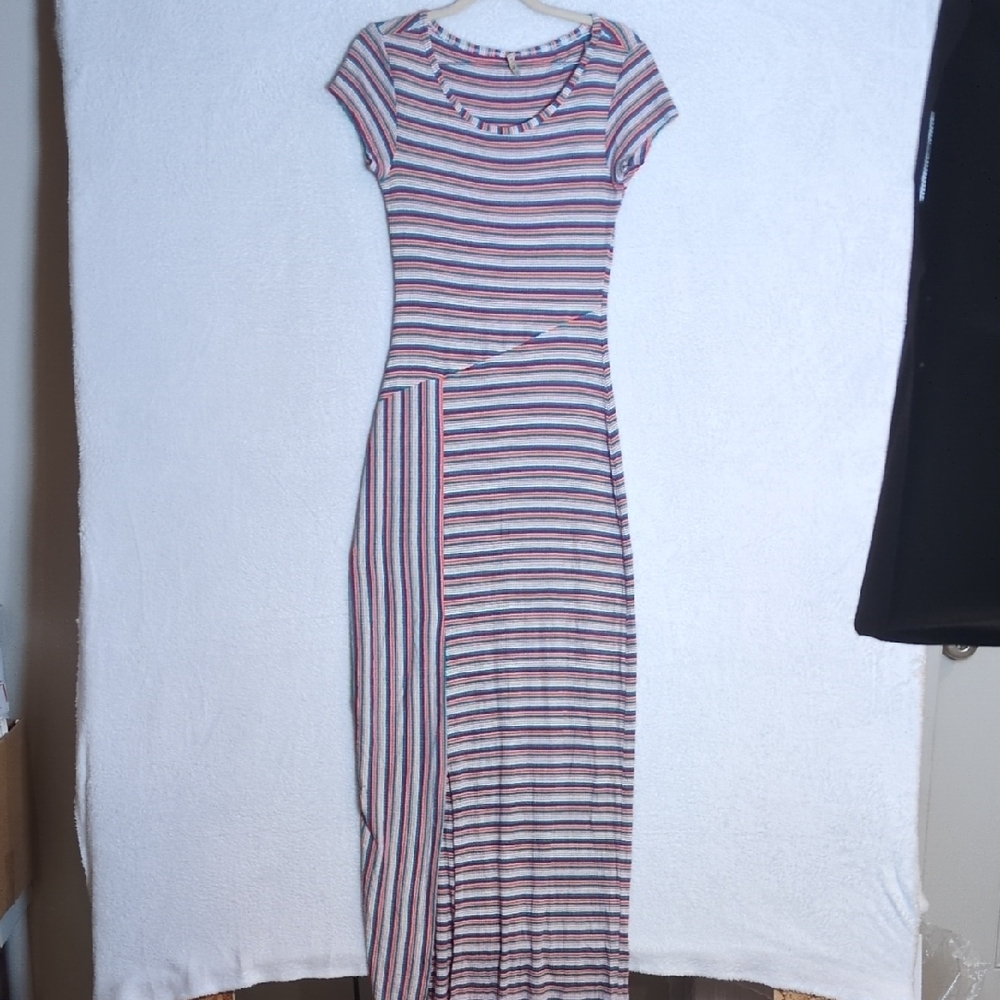 LITS Junior's Colorful Striped Ribbed Bodycon Maxi Dress‎ Size M